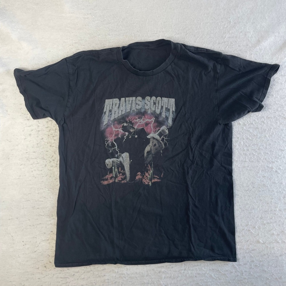 Travis Scott Graphic T-Shirt Mens Large Black Cactus Jack Hip Hop Rap Tee